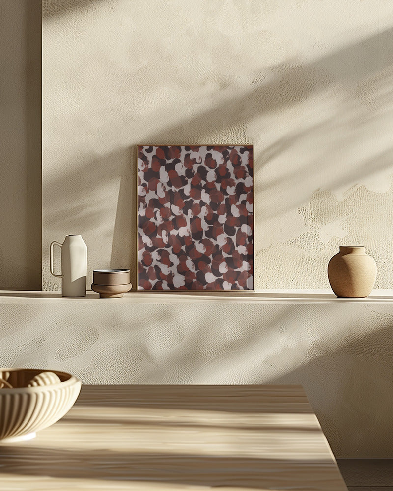 Red Beige Brown Dots Pattern Poster