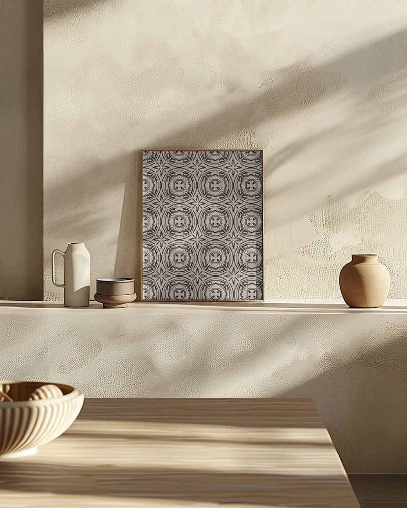 Beige and Black Tile Pattern Poster