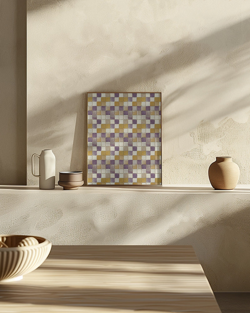 Purple and Ochre Tile Pattern Poster