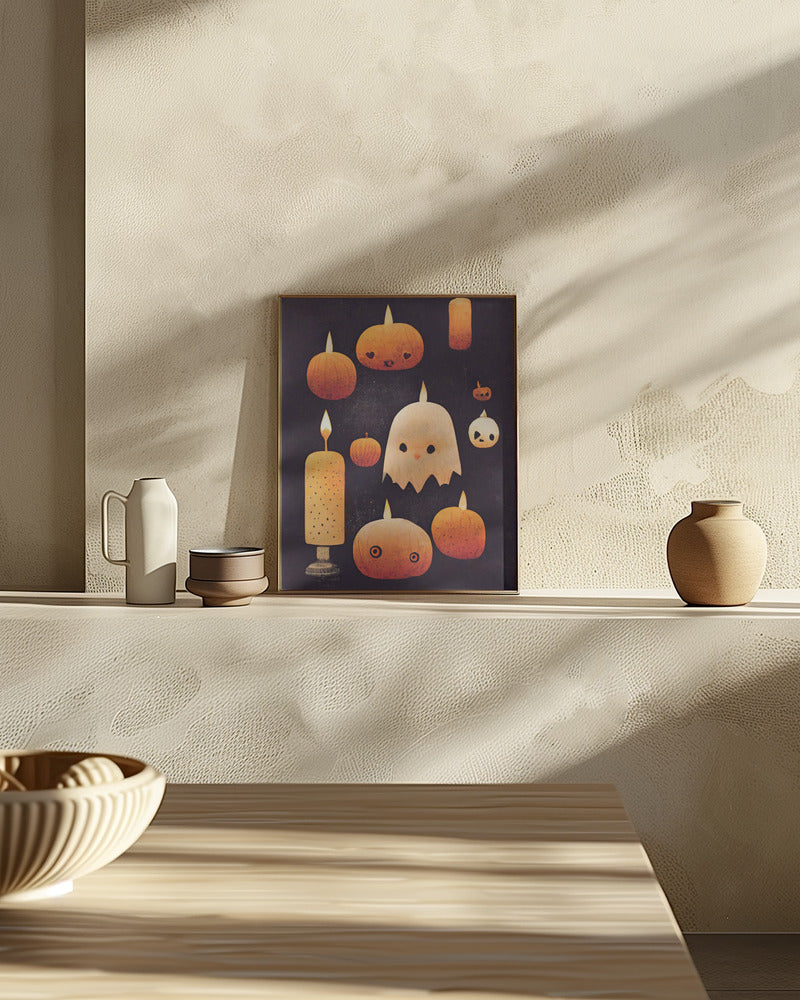 Candles, Pumpkins And A Ghost Poster