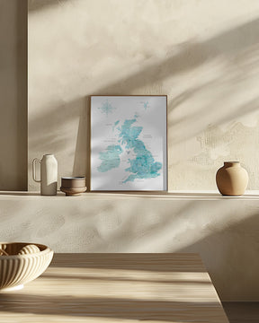 Aquamarine watercolor map of the United Kingdom Poster