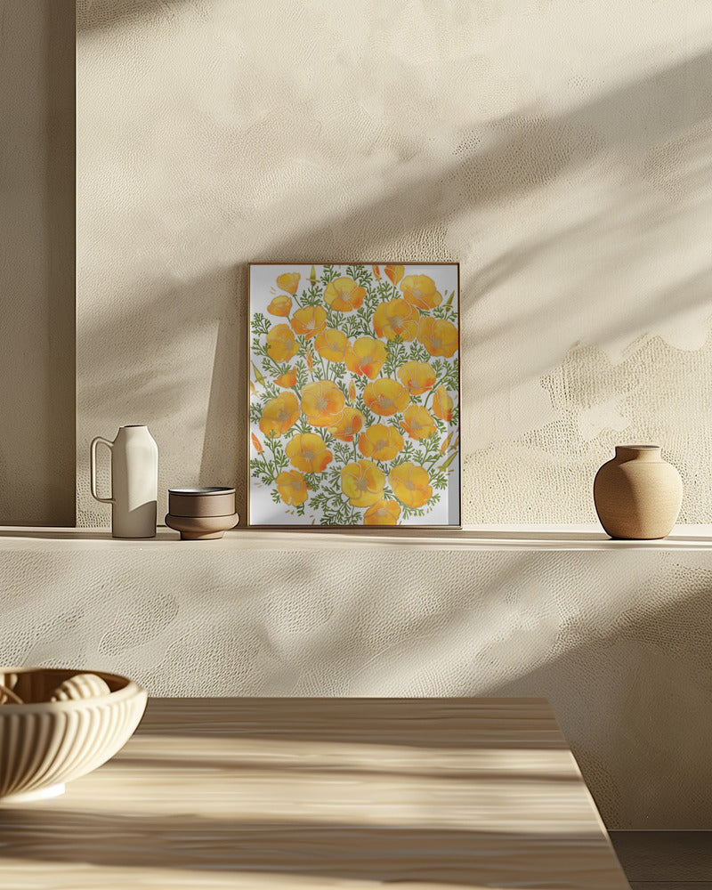 Gold accented California poppies Poster