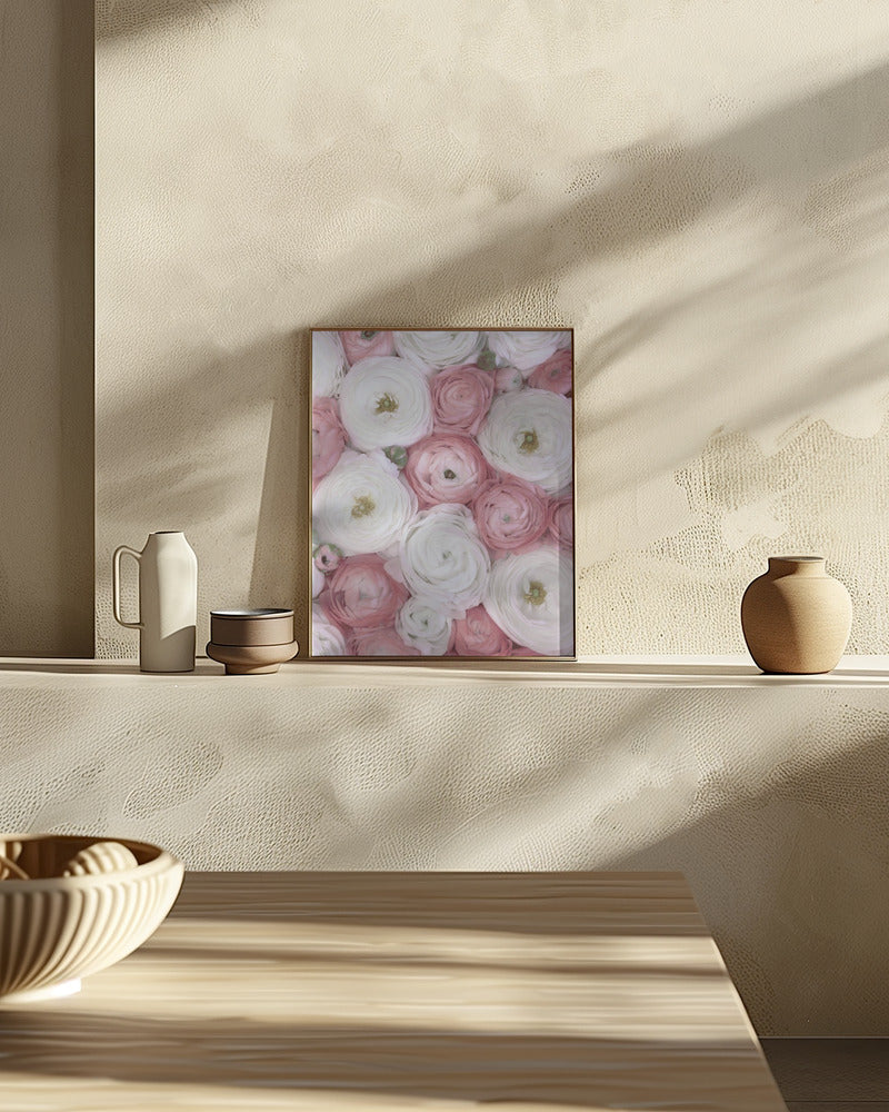 Scattered ranunculus in muted pink I Poster