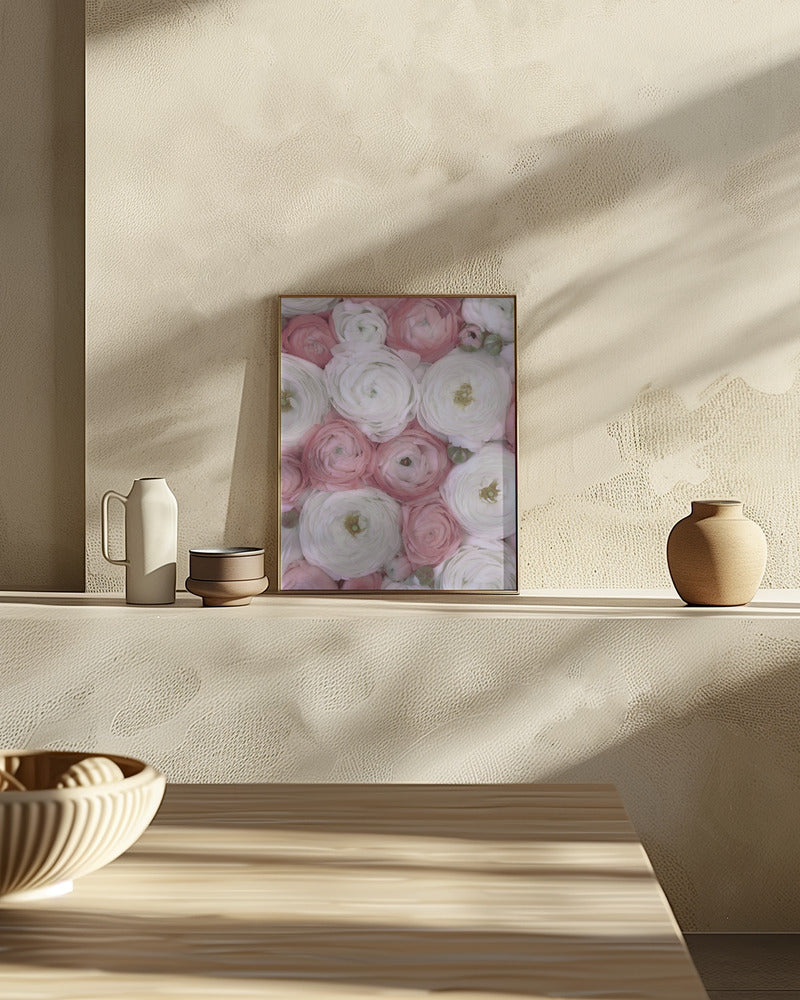 Scattered ranunculus in muted pink II Poster