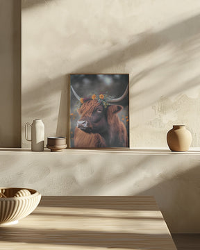 Highland Cow With Flowers Poster