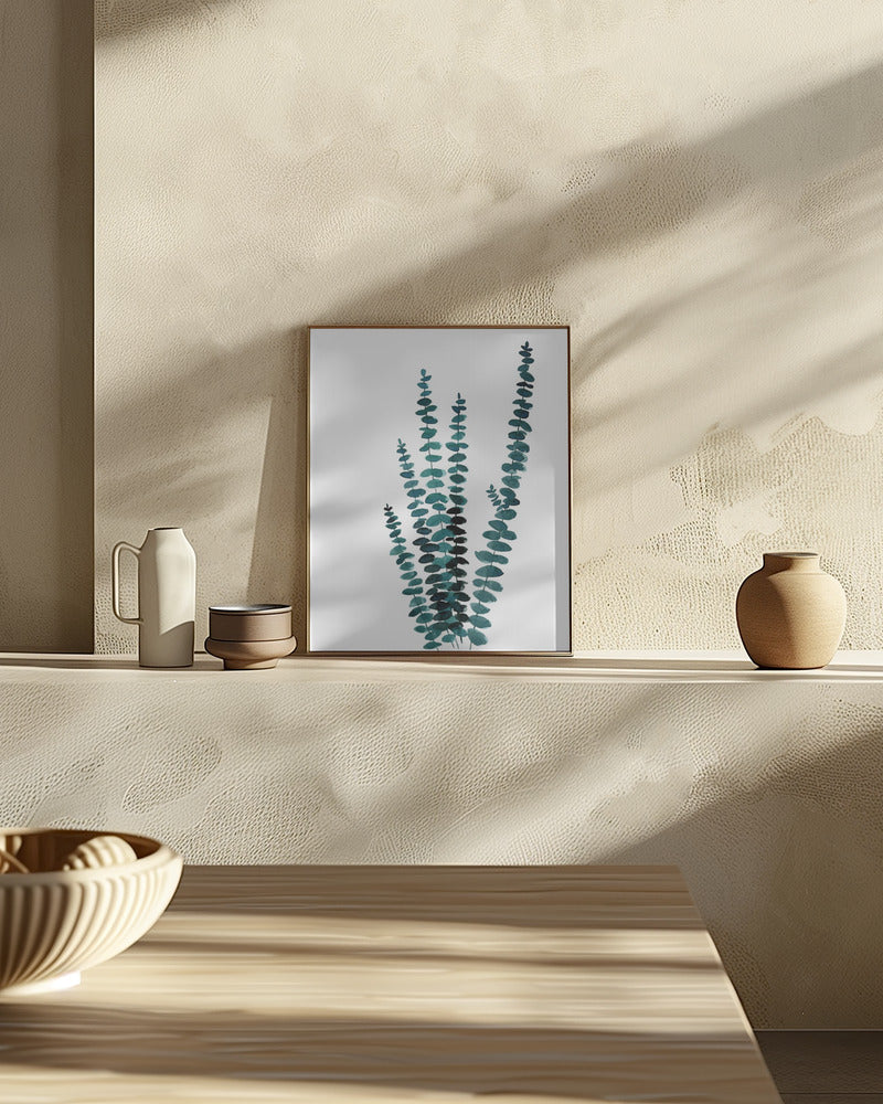 Teal watercolor eucalyptus I Poster