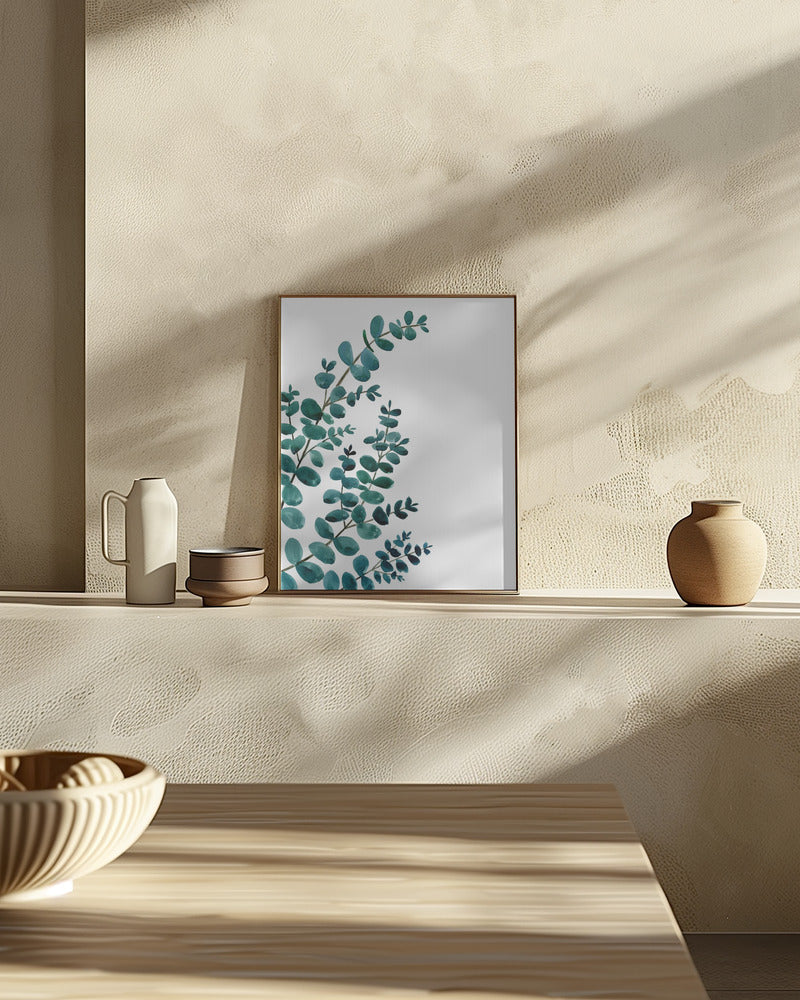 Teal watercolor eucalyptus II Poster