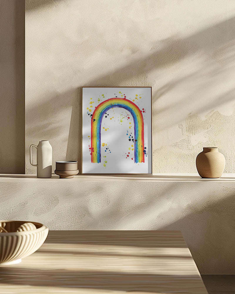 Rainbow watercolor with splatters Poster