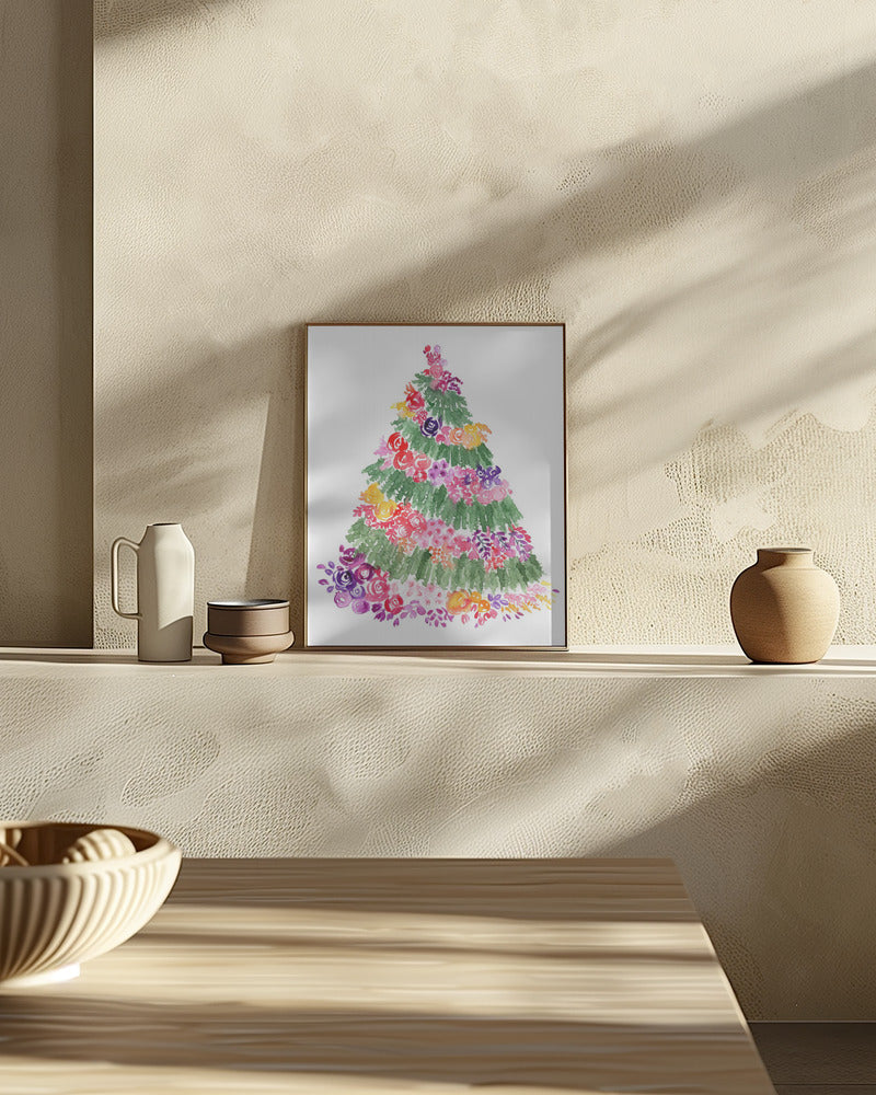 Floral watercolor Christmas tree Poster