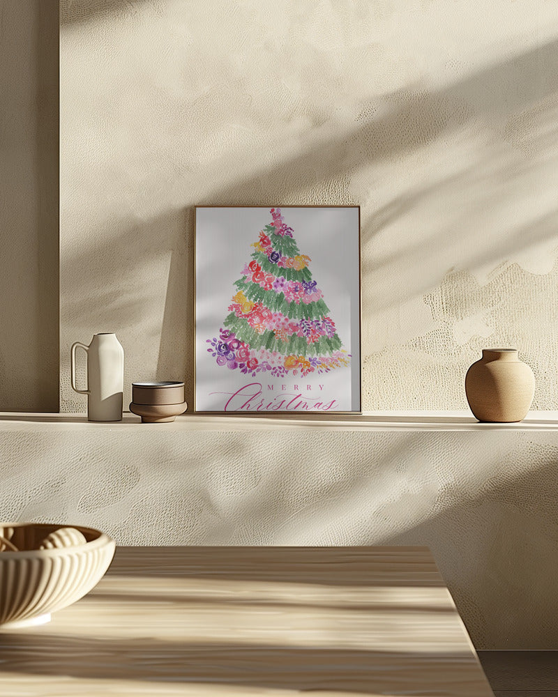 Floral watercolor merry Christmas tree Poster