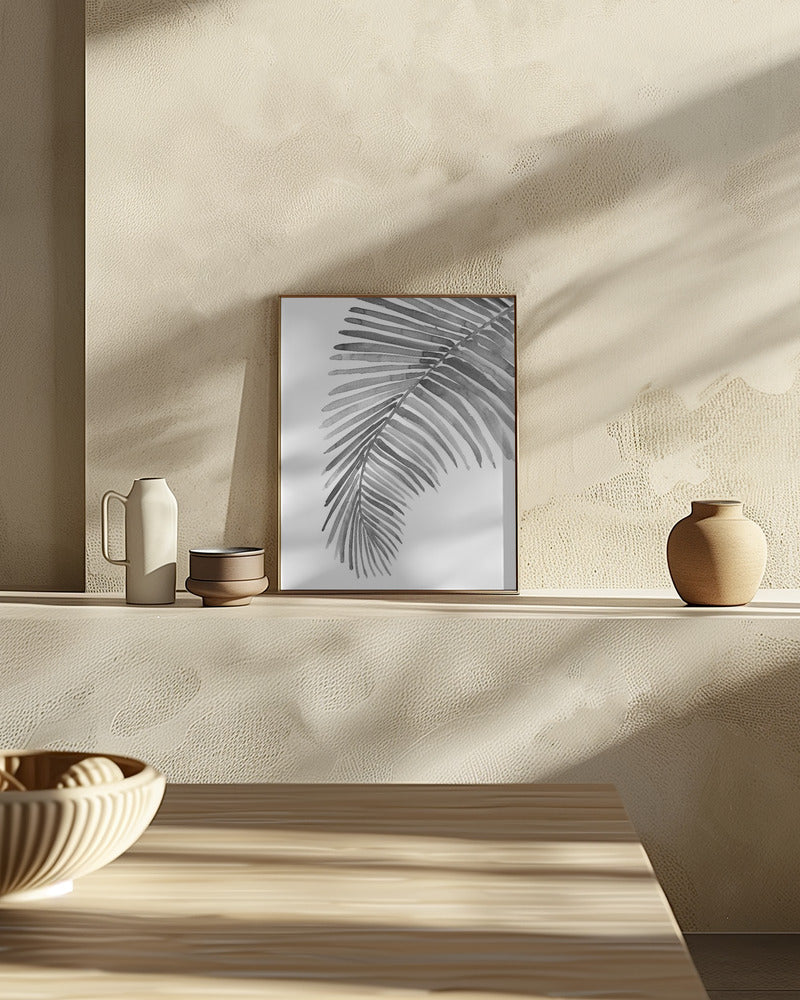 Palm leaf in loose watercolor Black and White Poster