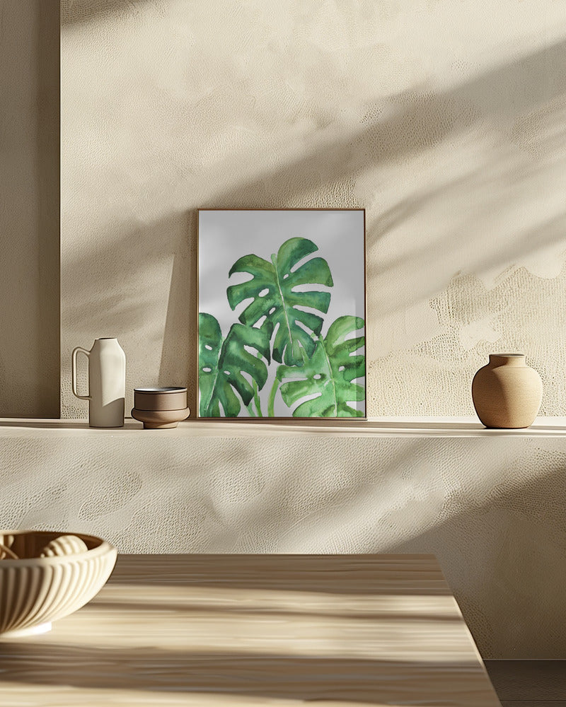 Monstera leaves in loose watercolor Poster