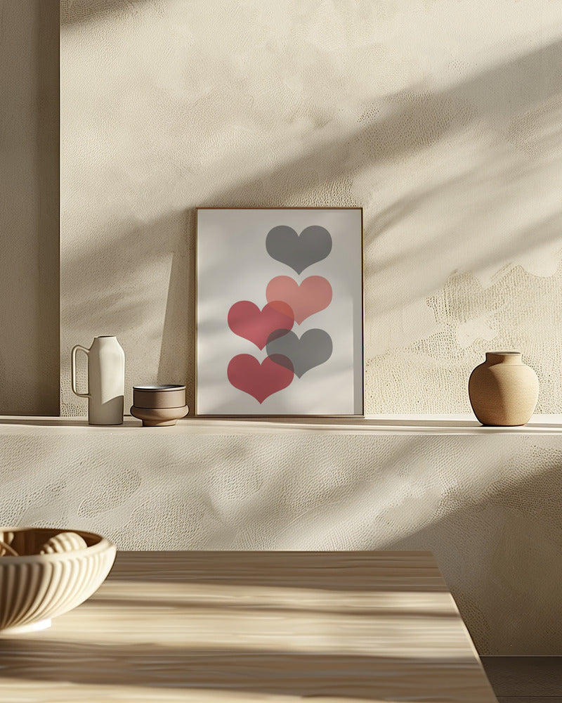 Mid century hearts in red Poster