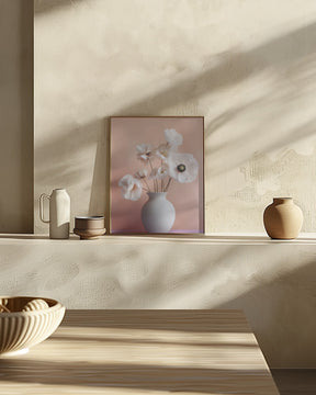 White Poppy In White Vase Poster