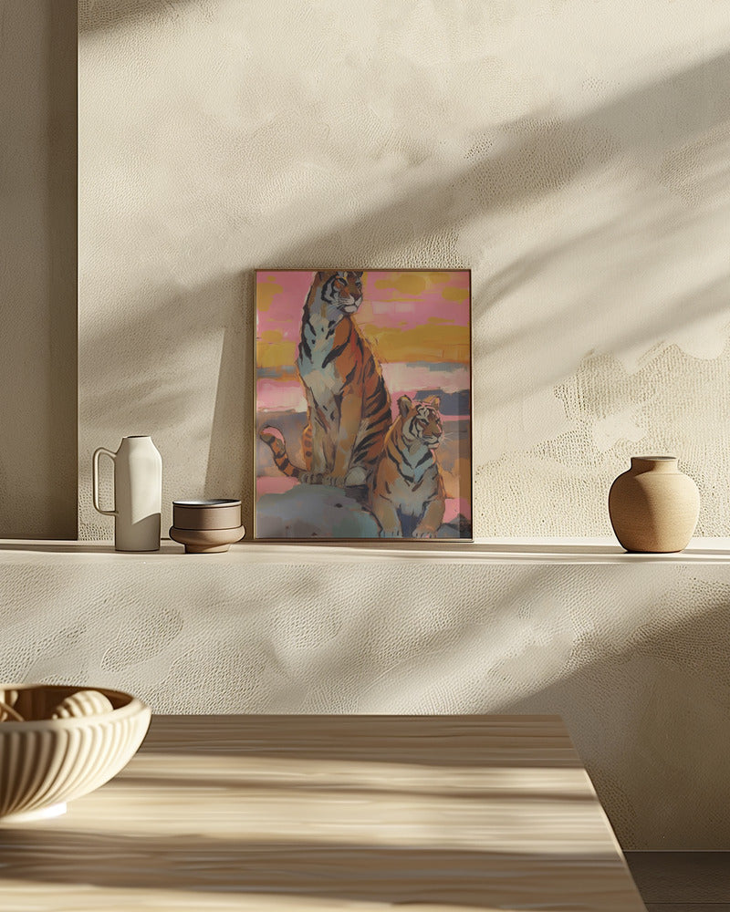 Tigers At Sunset Poster