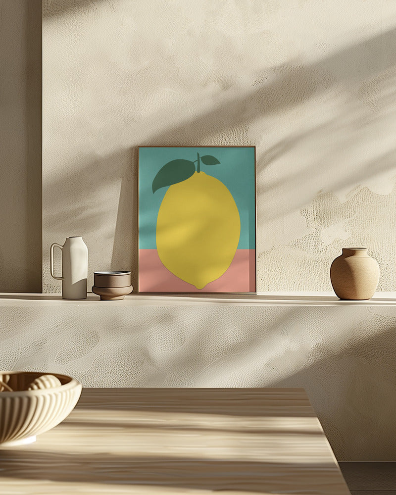 Lemon With Two Leaves Poster