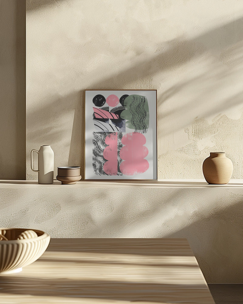 Abstract Shape Collage In Pink Poster