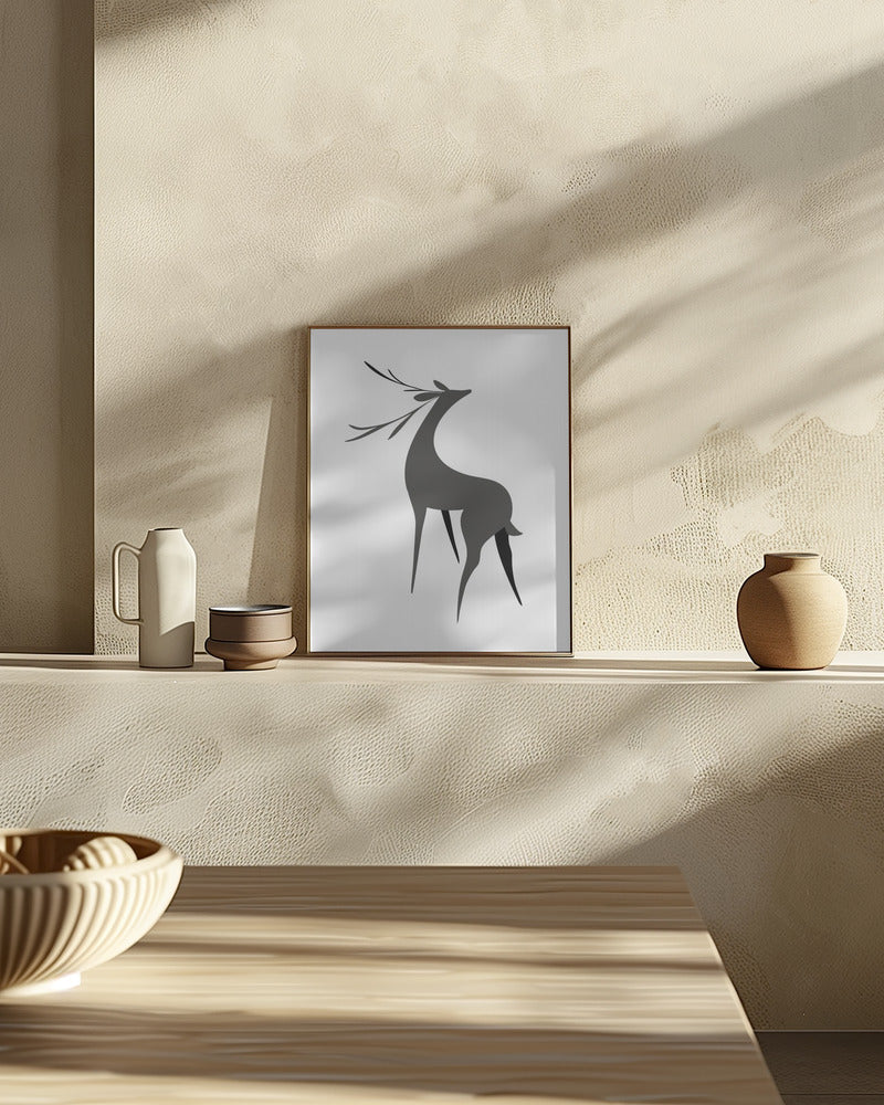 Stylized retro deer (grey) Poster