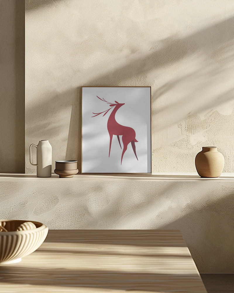 Stylized retro deer (red) Poster