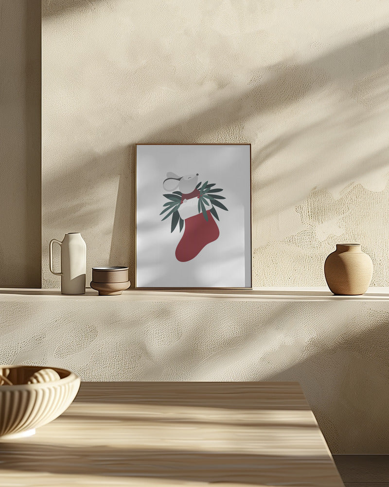 Cute mouse in a Christmas stocking Poster