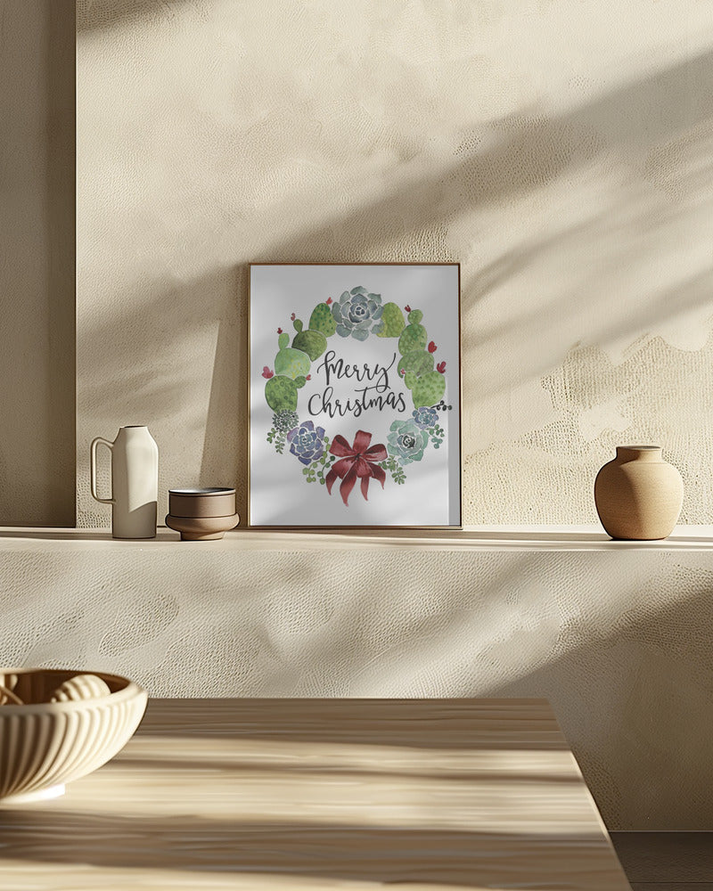 Cacti and succulent merry Christmas wreath Poster