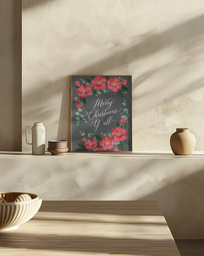 Watercolor camellias Merry Christmas Y'all Poster