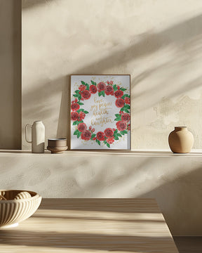 Holiday wishes wreath of red English roses Poster