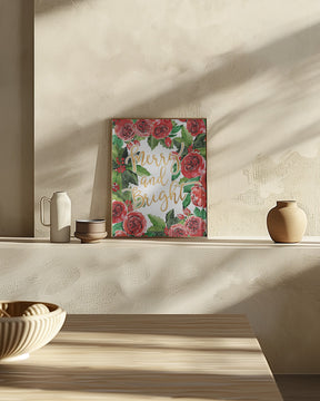 Merry and bright holiday roses Poster