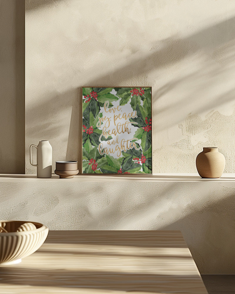 Holly floral art with holiday wishes Poster