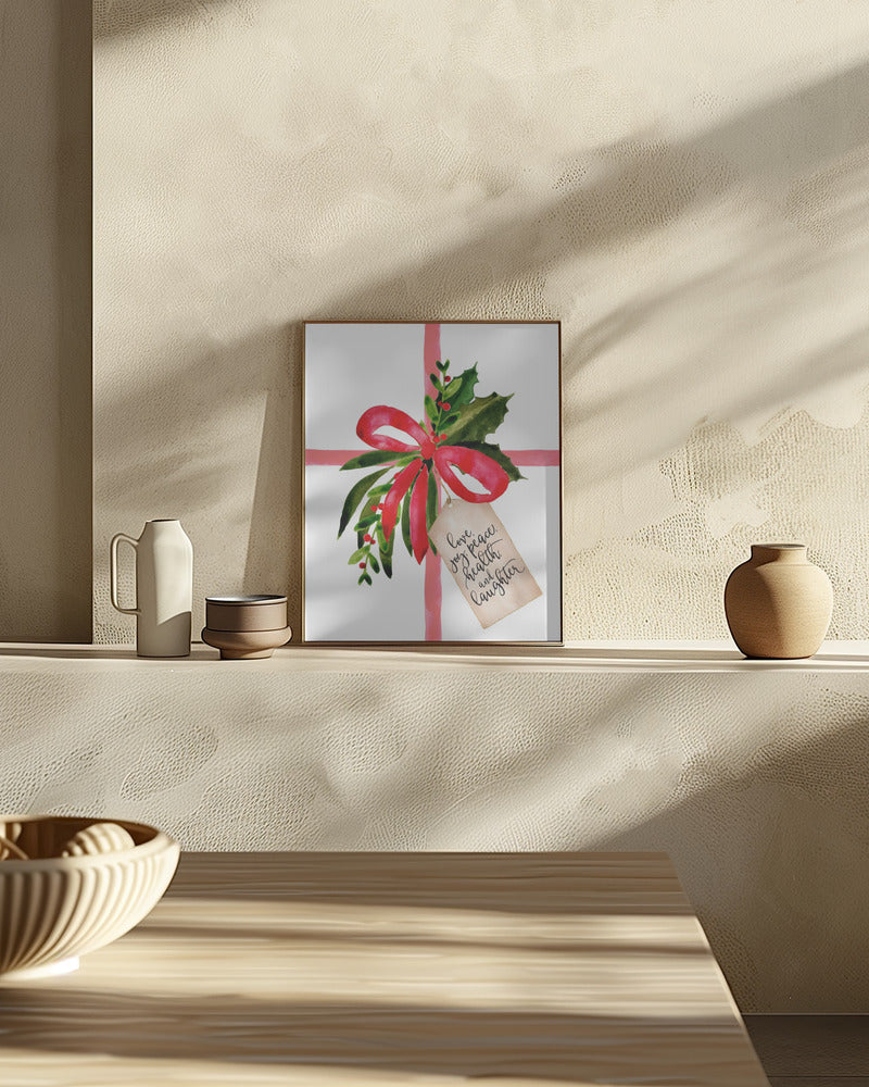 Watercolor gift with holiday wishes Poster