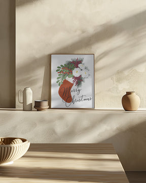 Floral Stocking Merry Christmas in white Poster