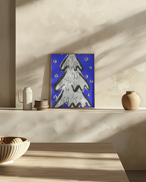 Christmas Tree And Snow Blue Poster