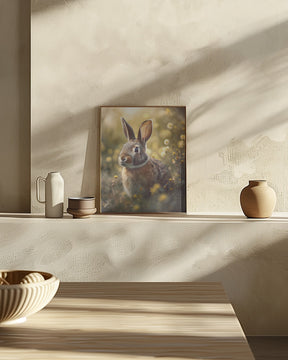 Bunny in Flower Field Poster