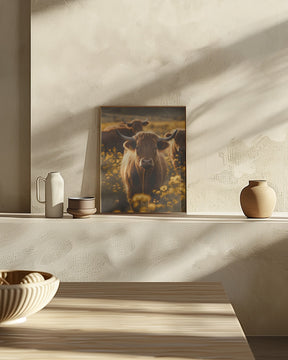 Highland Cows In Flower Field No 2 Poster