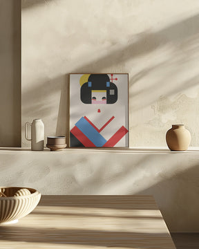 Geisha Girl Geometric Illustration Poster