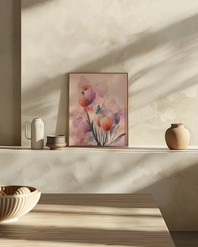 Abstract Coral Flowers (Peach) Poster