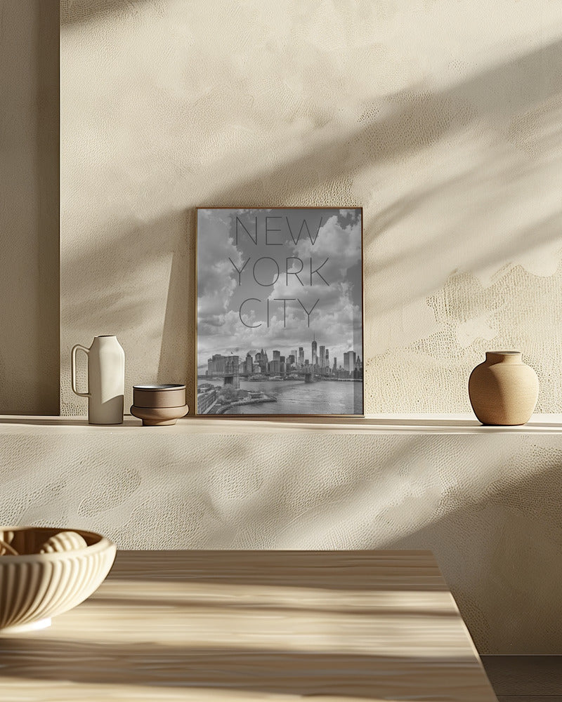 NYC Lower Manhattan &amp; Brooklyn Bridge | Text &amp; Skyline Poster