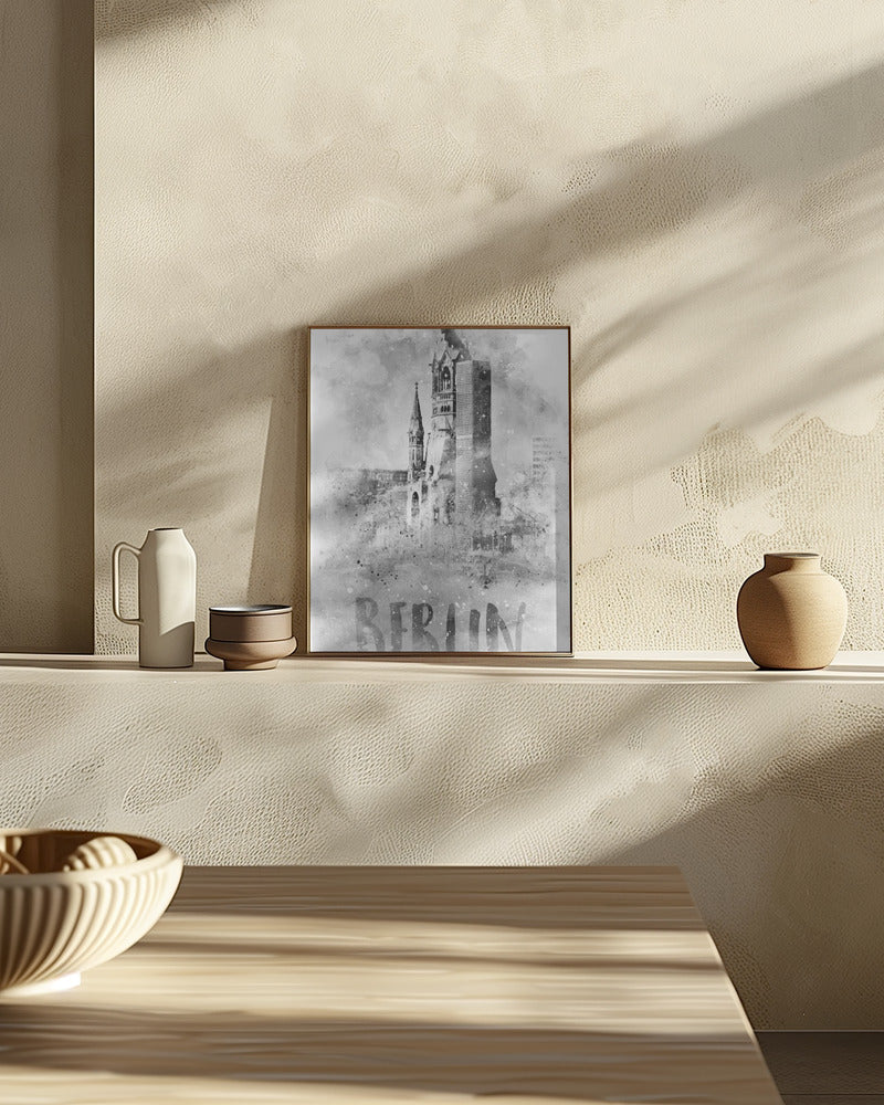 Monochrome Art BERLIN Kaiser Wilhelm Memorial Church | watercolor Poster