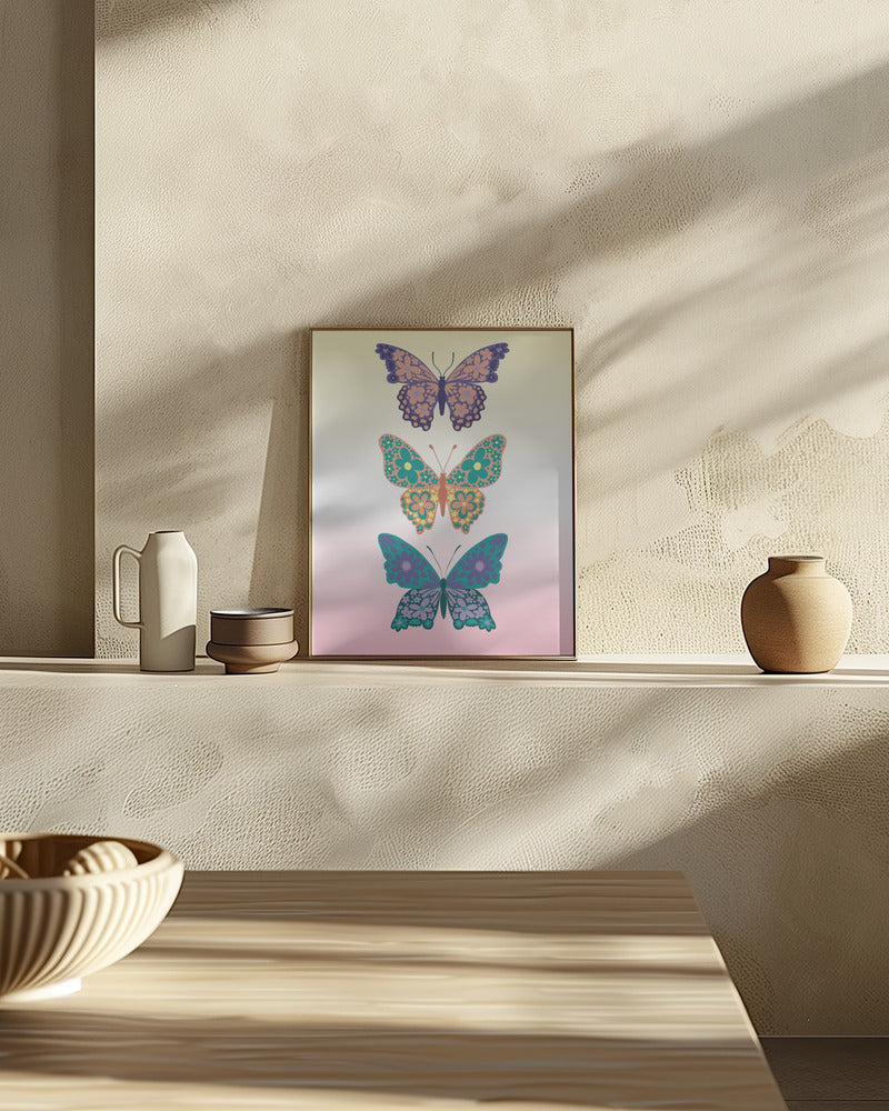Colorful floral butterflies I Poster