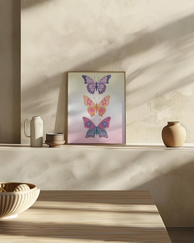 Colorful floral butterflies II Poster