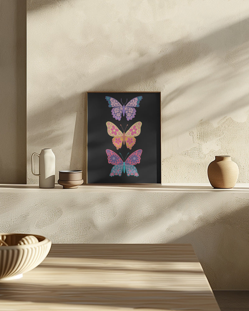 Colorful floral butterflies III Poster