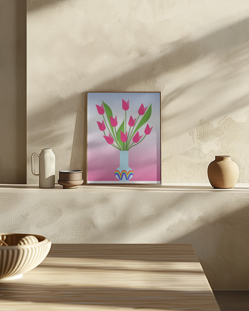 Tulips in the rainbow vase Poster