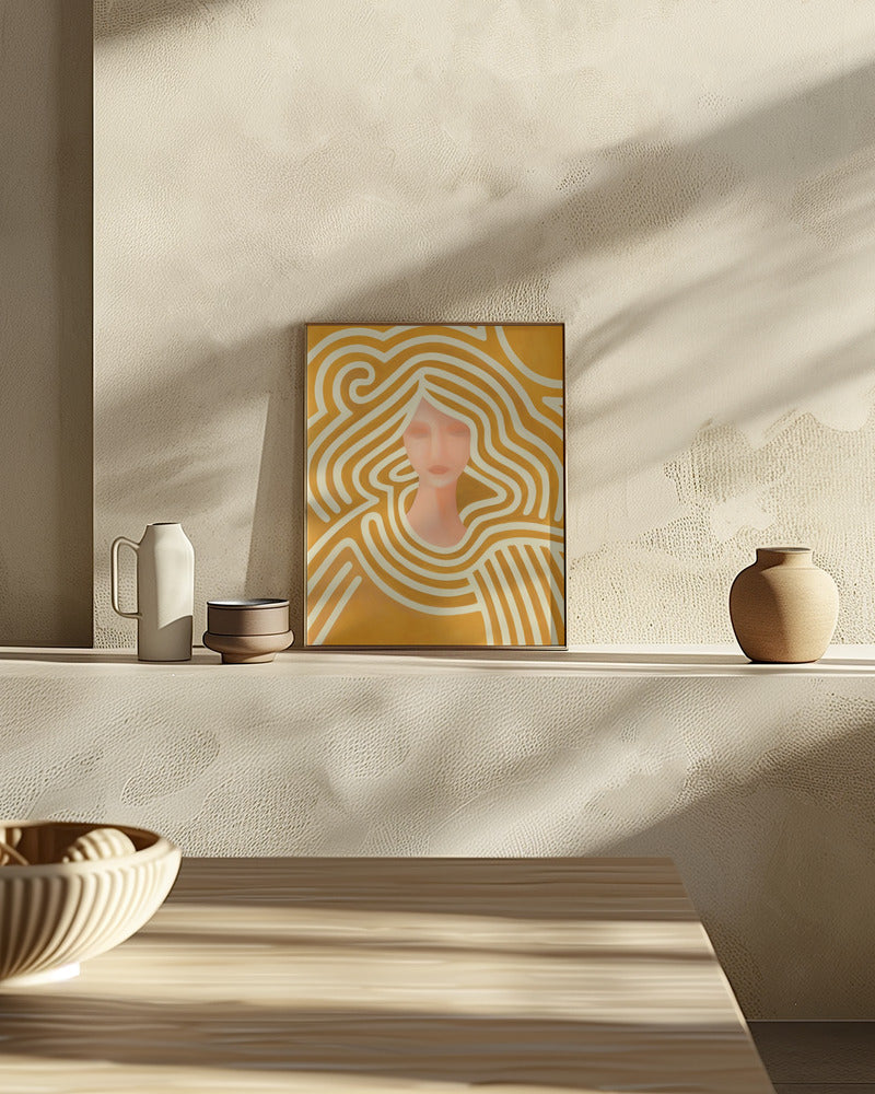 Berit abstract in ochre and pink Poster