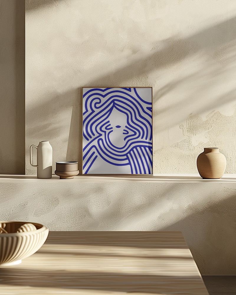 Berit in beige and indigo blue Poster