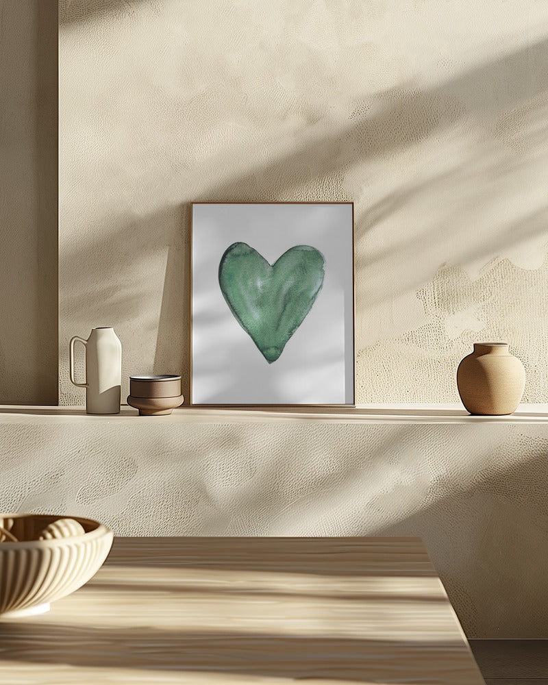 Watercolor heart green Poster