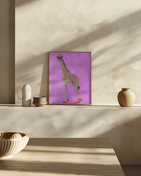 Giraffe wearing heels and heart glasses pink Poster