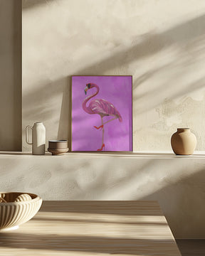 Flamingo in heels and heart glasses pink Poster