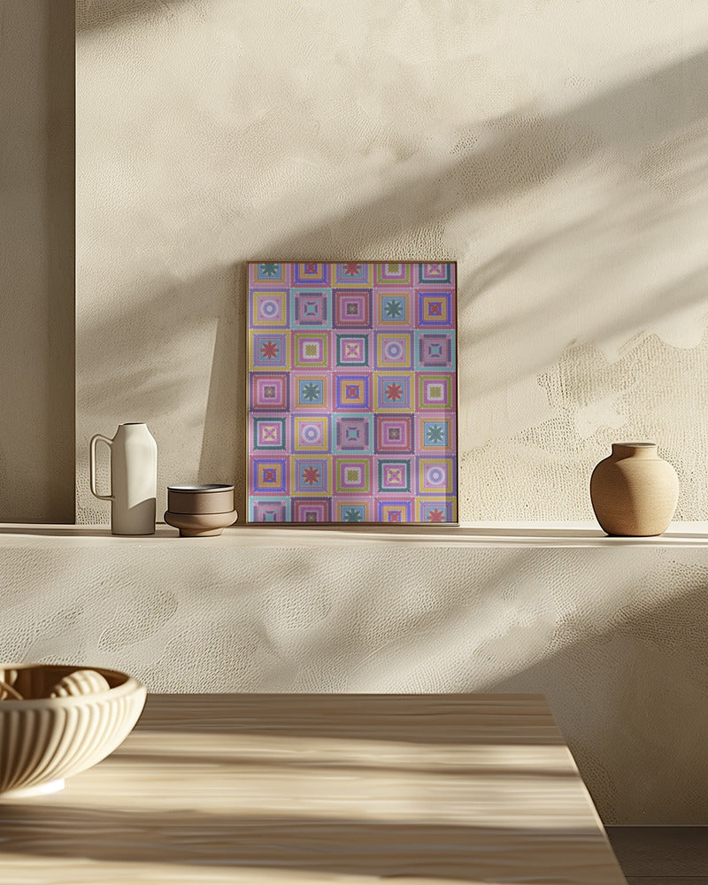 Colorful digital grandma squares I Poster