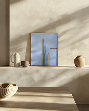 Tall Cacti on Blue | Oaxaca Mexico Travel Poster