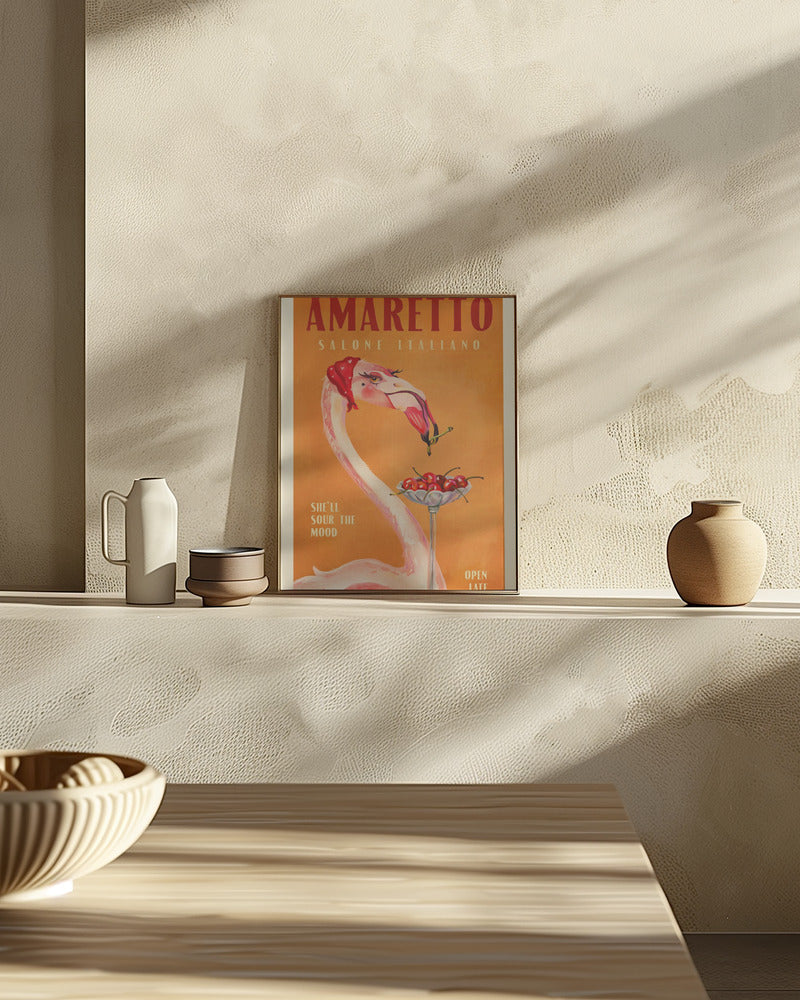 Amaretto Flamingo Art Deco Italian Cafe Travel Art Poster